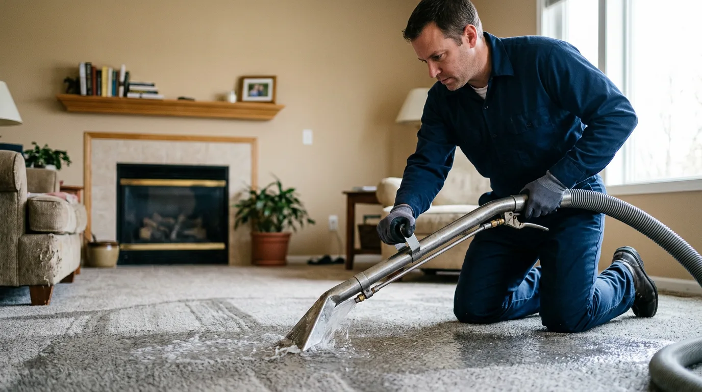 Water damage restoration technician working near Burdick, KS